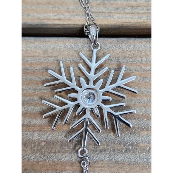 Sterling Silver Snowflake Pendant Fringe Long Chain Statement Necklace for Women - Picture 10 of 12